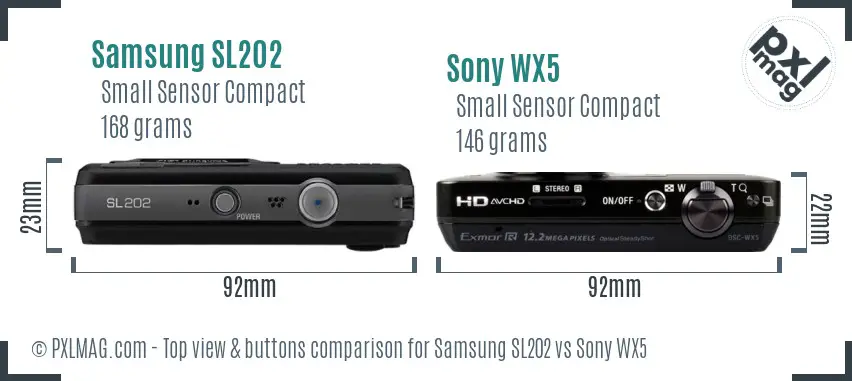 Samsung SL202 vs Sony WX5 top view buttons comparison