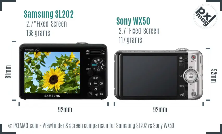 Samsung SL202 vs Sony WX50 Screen and Viewfinder comparison