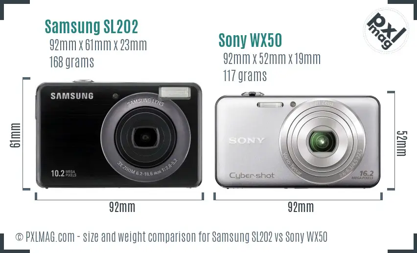 Samsung SL202 vs Sony WX50 size comparison