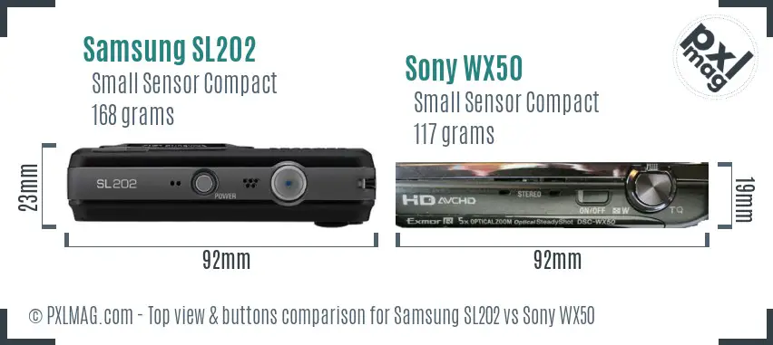 Samsung SL202 vs Sony WX50 top view buttons comparison