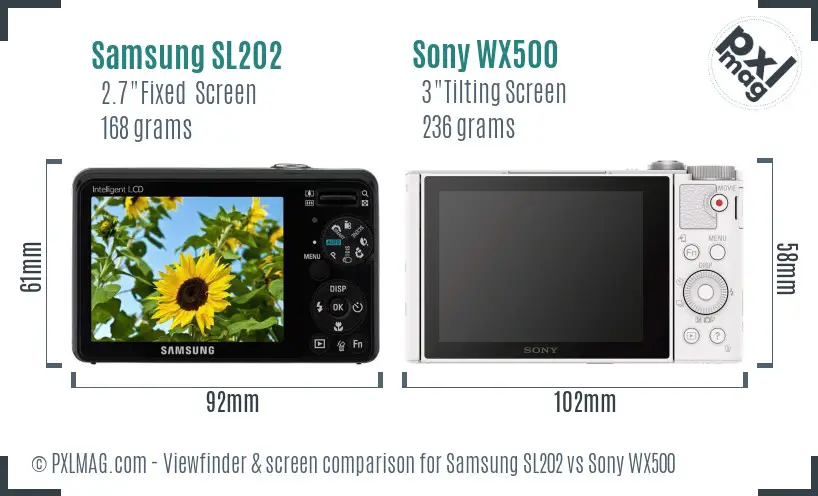 Samsung SL202 vs Sony WX500 Screen and Viewfinder comparison