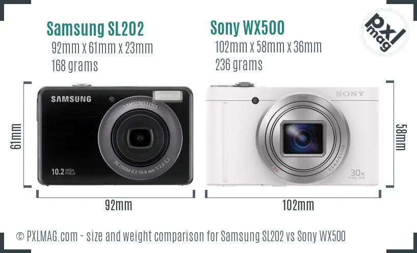 Samsung SL202 vs Sony WX500 size comparison