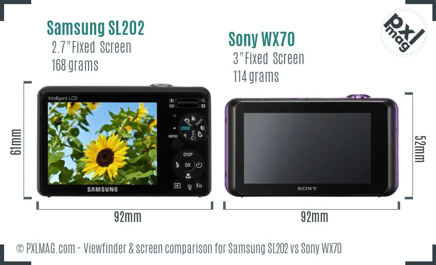 Samsung SL202 vs Sony WX70 Screen and Viewfinder comparison