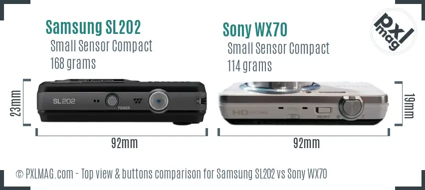 Samsung SL202 vs Sony WX70 top view buttons comparison