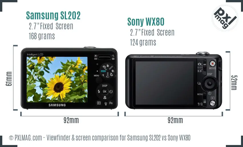 Samsung SL202 vs Sony WX80 Screen and Viewfinder comparison