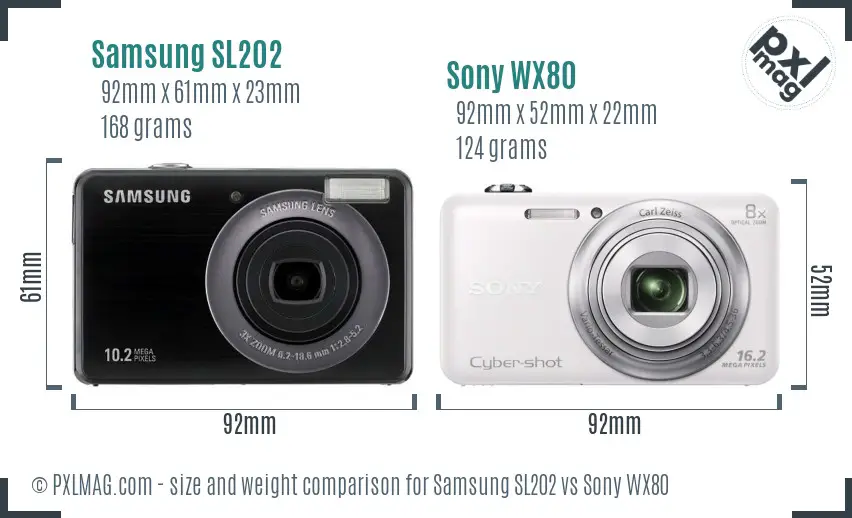 Samsung SL202 vs Sony WX80 size comparison