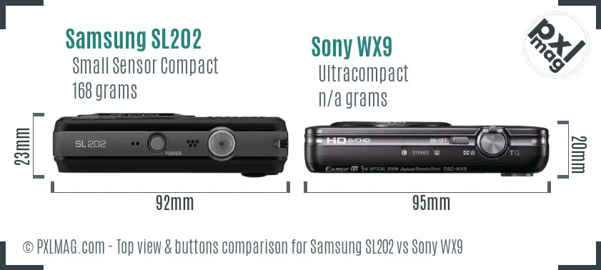 Samsung SL202 vs Sony WX9 top view buttons comparison Samsung SL202 vs Sony WX9 top view buttons comparison