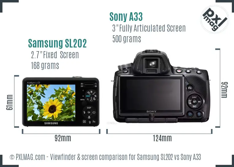 Samsung SL202 vs Sony A33 Screen and Viewfinder comparison