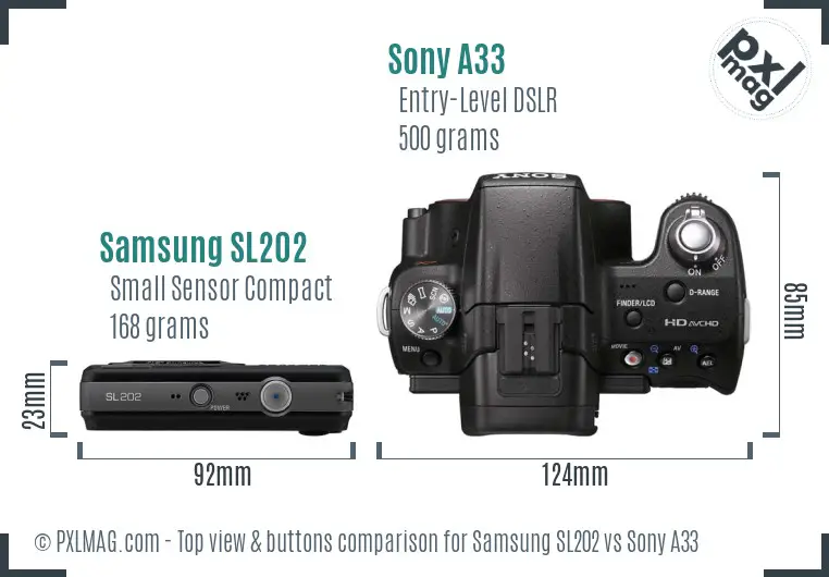 Samsung SL202 vs Sony A33 top view buttons comparison