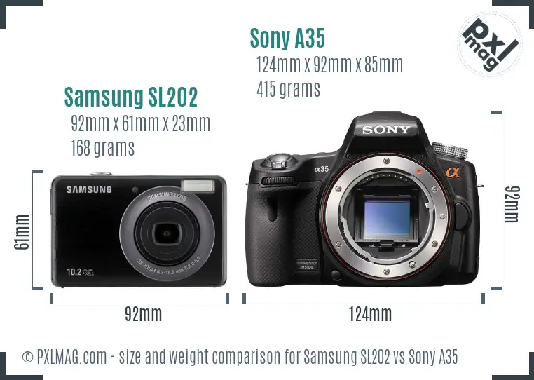 Samsung SL202 vs Sony A35 size comparison