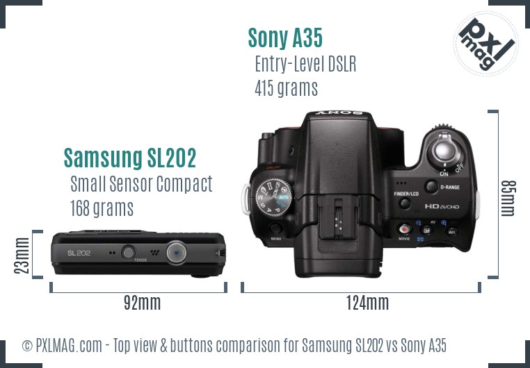 Samsung SL202 vs Sony A35 top view buttons comparison