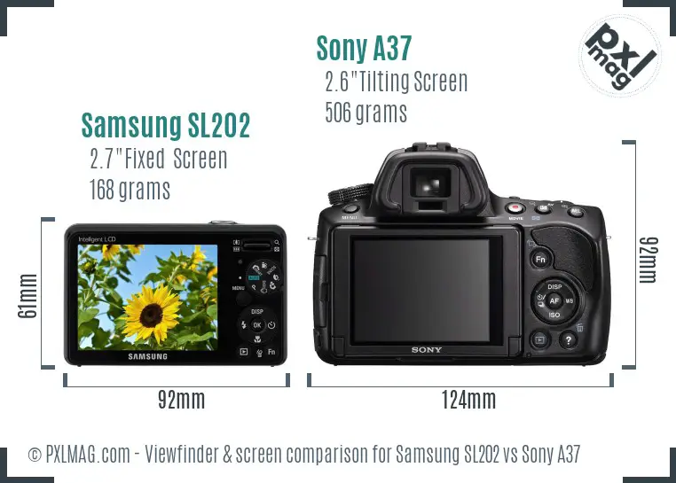 Samsung SL202 vs Sony A37 Screen and Viewfinder comparison