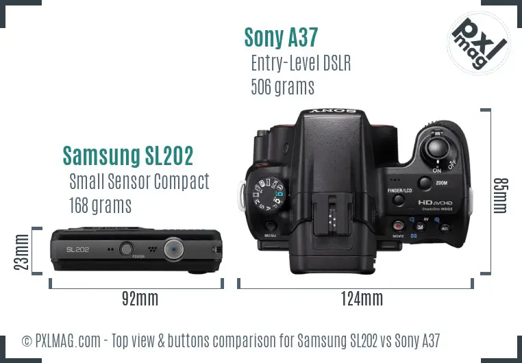 Samsung SL202 vs Sony A37 top view buttons comparison