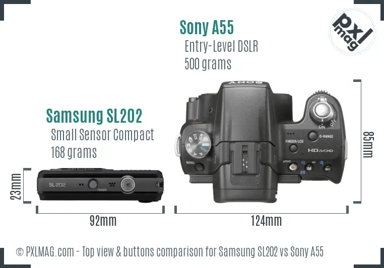 Samsung SL202 vs Sony A55 top view buttons comparison