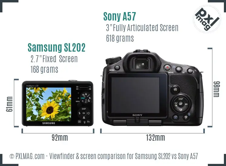 Samsung SL202 vs Sony A57 Screen and Viewfinder comparison