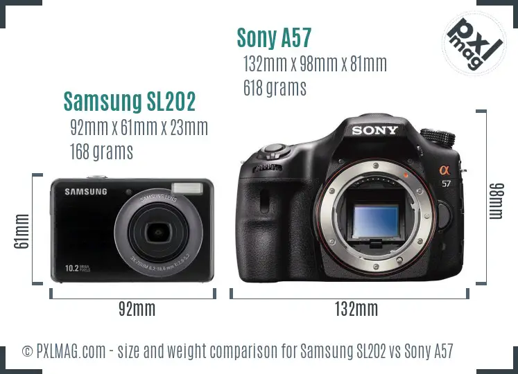 Samsung SL202 vs Sony A57 size comparison