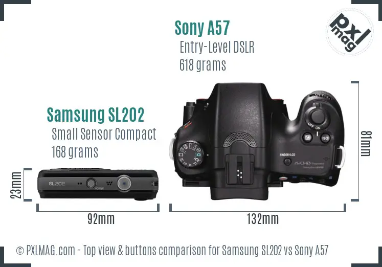 Samsung SL202 vs Sony A57 top view buttons comparison