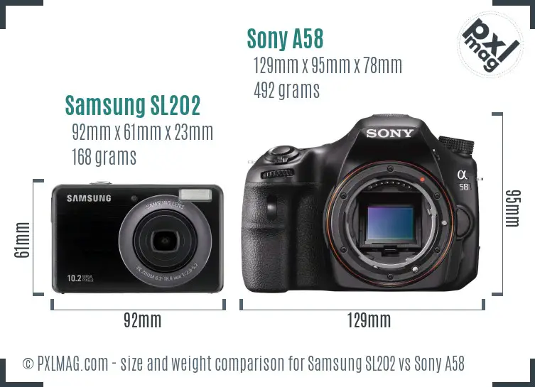 Samsung SL202 vs Sony A58 size comparison