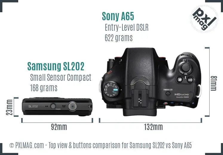 Samsung SL202 vs Sony A65 top view buttons comparison Samsung SL202 vs Sony A65 top view buttons comparison