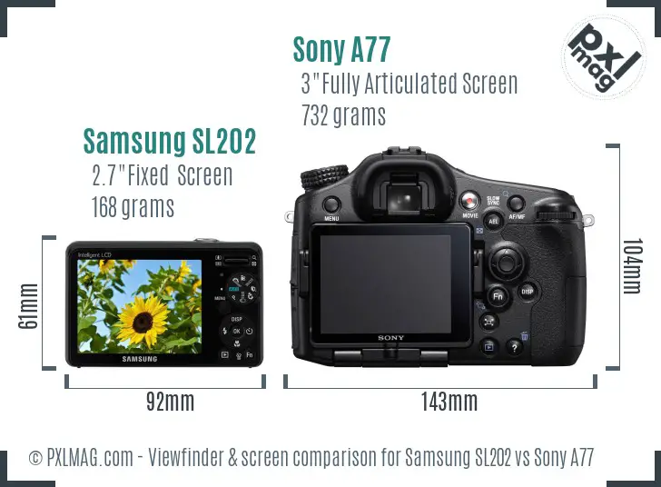 Samsung SL202 vs Sony A77 Screen and Viewfinder comparison