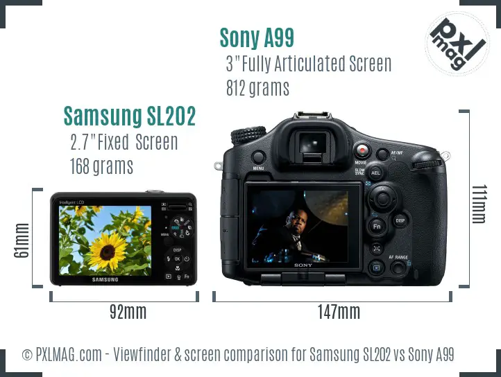 Samsung SL202 vs Sony A99 Screen and Viewfinder comparison