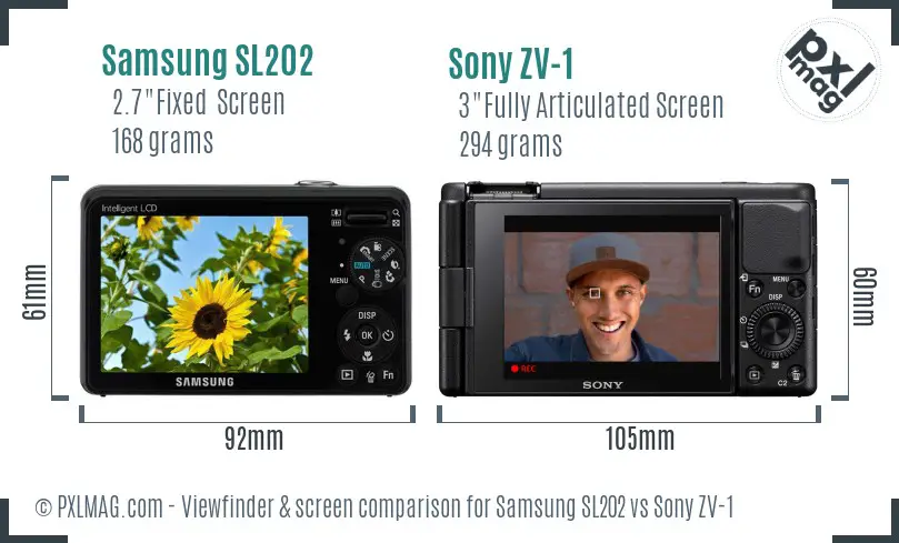 Samsung SL202 vs Sony ZV-1 Screen and Viewfinder comparison