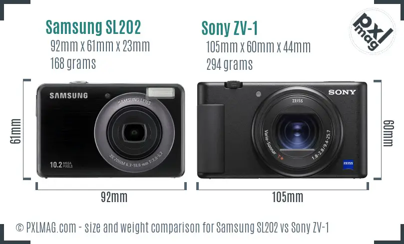 Samsung SL202 vs Sony ZV-1 size comparison