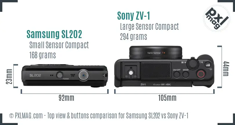 Samsung SL202 vs Sony ZV-1 top view buttons comparison