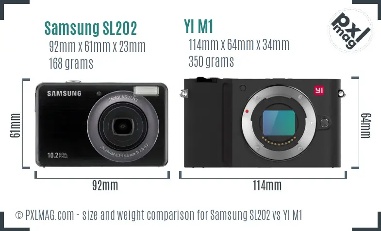 Samsung SL202 vs YI M1 size comparison