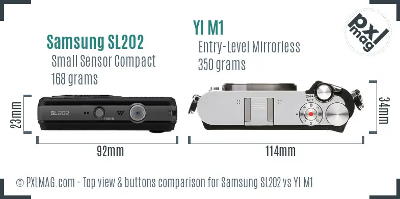 Samsung SL202 vs YI M1 top view buttons comparison