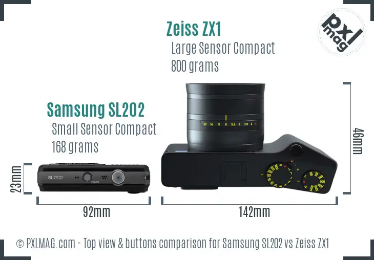 Samsung SL202 vs Zeiss ZX1 top view buttons comparison