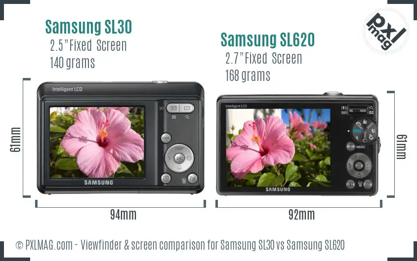 Samsung SL30 vs Samsung SL620 Screen and Viewfinder comparison