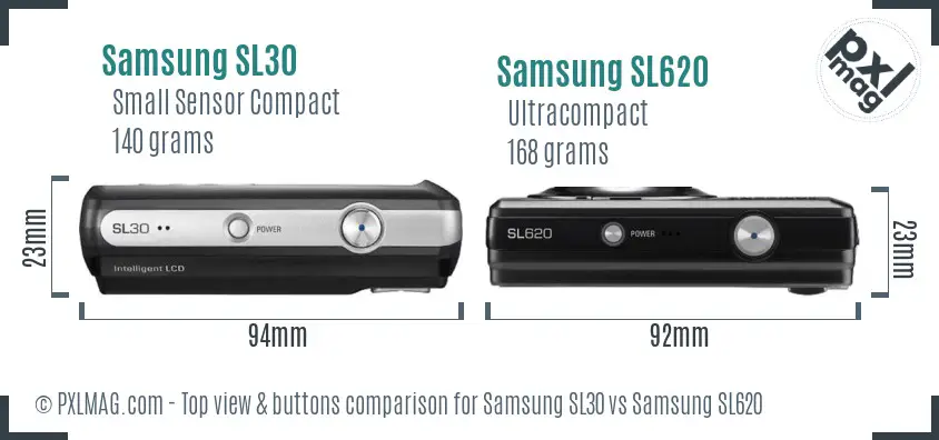 Samsung SL30 vs Samsung SL620 top view buttons comparison