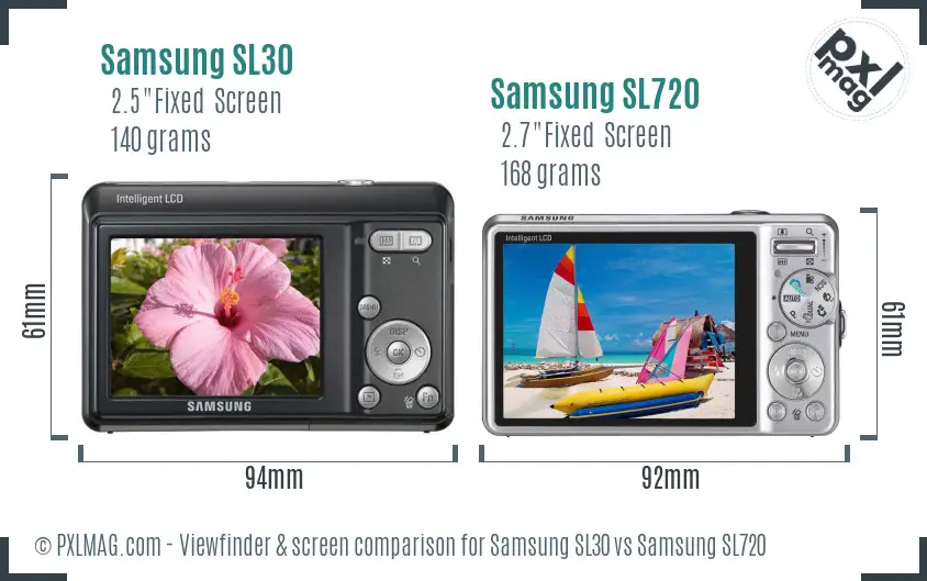 Samsung SL30 vs Samsung SL720 Screen and Viewfinder comparison