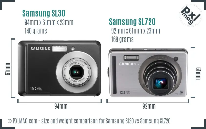 Samsung SL30 vs Samsung SL720 size comparison