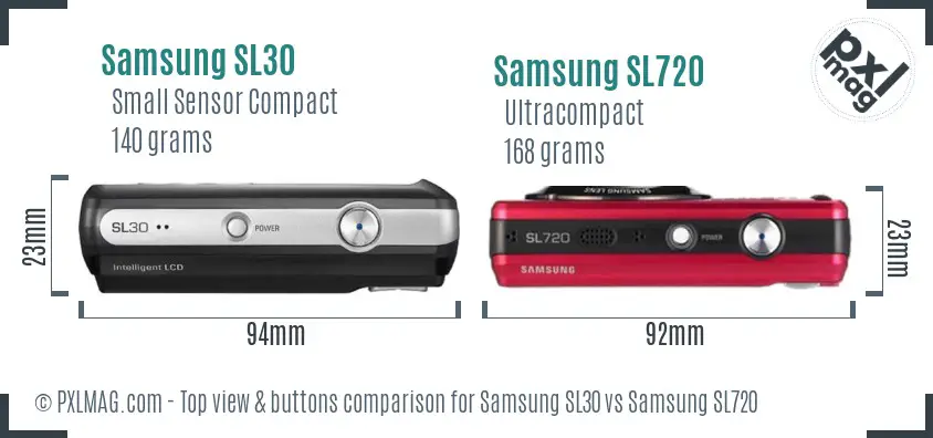 Samsung SL30 vs Samsung SL720 top view buttons comparison