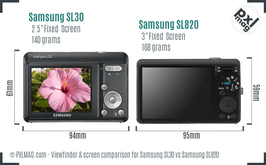 Samsung SL30 vs Samsung SL820 Screen and Viewfinder comparison