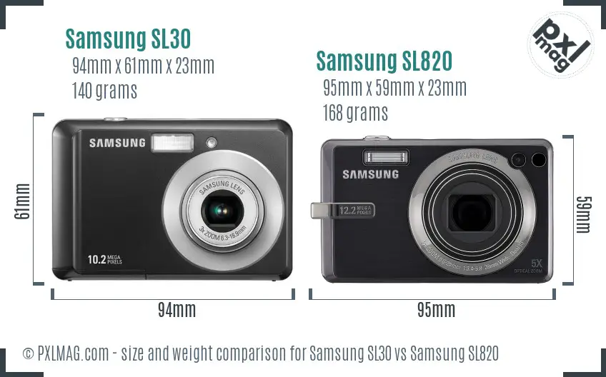 Samsung SL30 vs Samsung SL820 size comparison