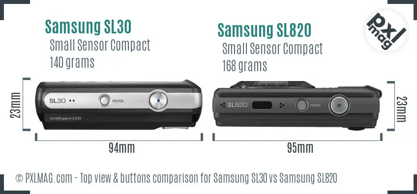 Samsung SL30 vs Samsung SL820 top view buttons comparison