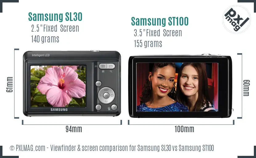 Samsung SL30 vs Samsung ST100 Screen and Viewfinder comparison