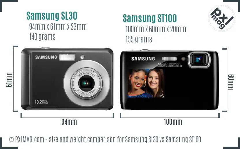 Samsung SL30 vs Samsung ST100 size comparison