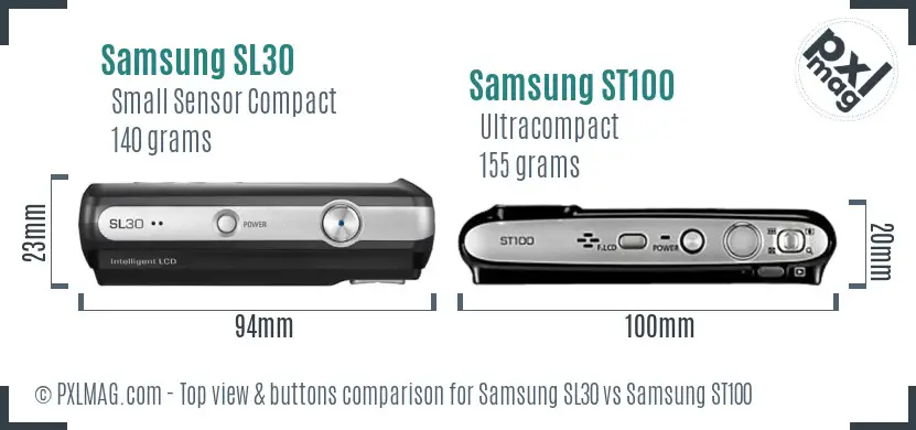 Samsung SL30 vs Samsung ST100 top view buttons comparison