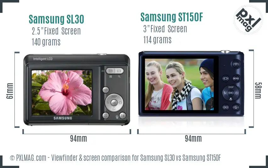 Samsung SL30 vs Samsung ST150F Screen and Viewfinder comparison