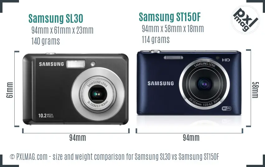 Samsung SL30 vs Samsung ST150F size comparison
