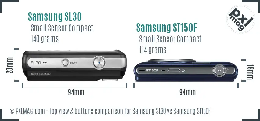 Samsung SL30 vs Samsung ST150F top view buttons comparison