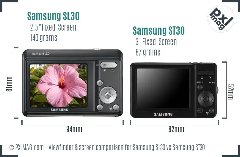 Samsung SL30 vs Samsung ST30 Screen and Viewfinder comparison