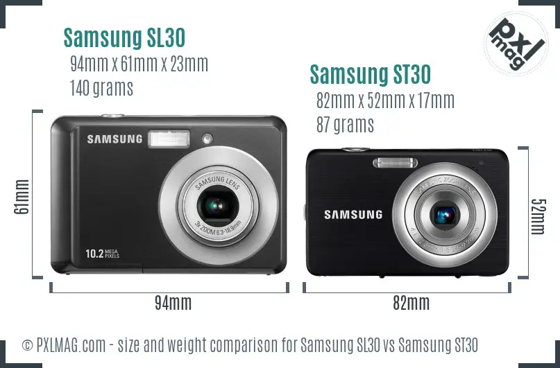 Samsung SL30 vs Samsung ST30 size comparison