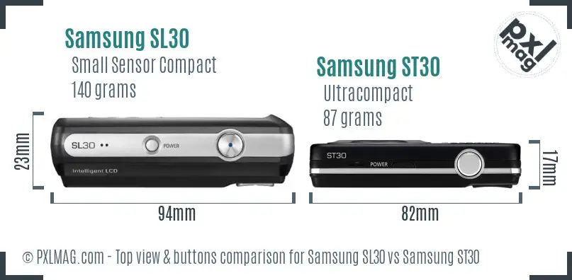 Samsung SL30 vs Samsung ST30 top view buttons comparison