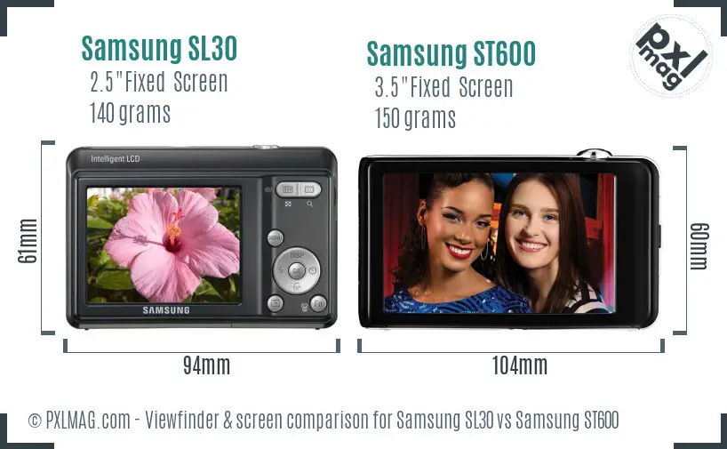 Samsung SL30 vs Samsung ST600 Screen and Viewfinder comparison