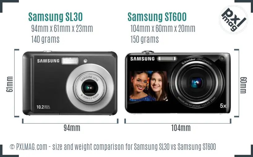 Samsung SL30 vs Samsung ST600 size comparison